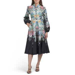 NANCY YANG Black Floral Midi Dress